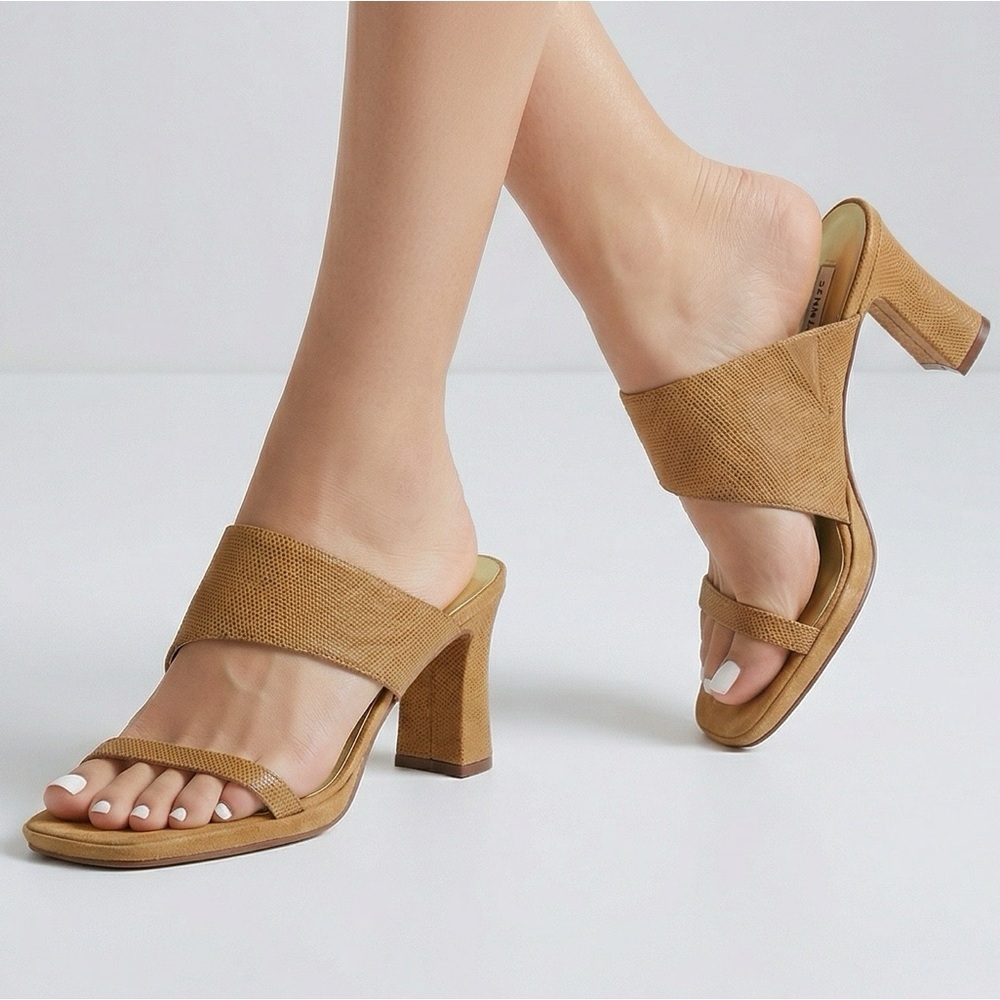 Ann Marino Leather Square Toe Camel Heel Sandals Size 10